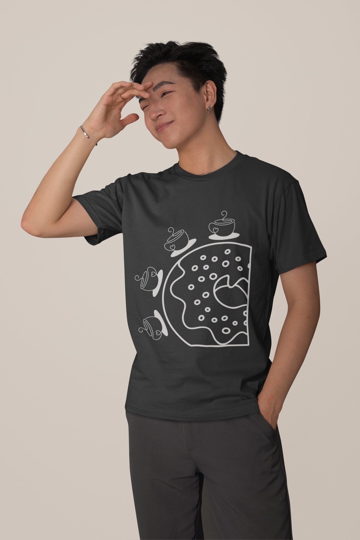 Coffee Lover Donut T-Shirt, Cute Coffee Graphic Tee, Minimalist Line Art Shirt, Café Foodie Gift, Unisex Graphic Tee