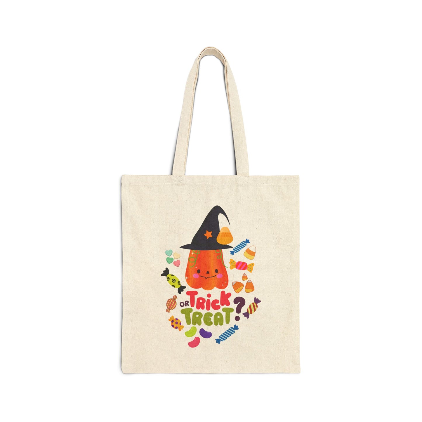 Halloween Trick or Treat Cotton Canvas Tote Bag, Eco Friendly Reusable Shopping Bag, Halloween Gift Tote, Fall Holiday Bag