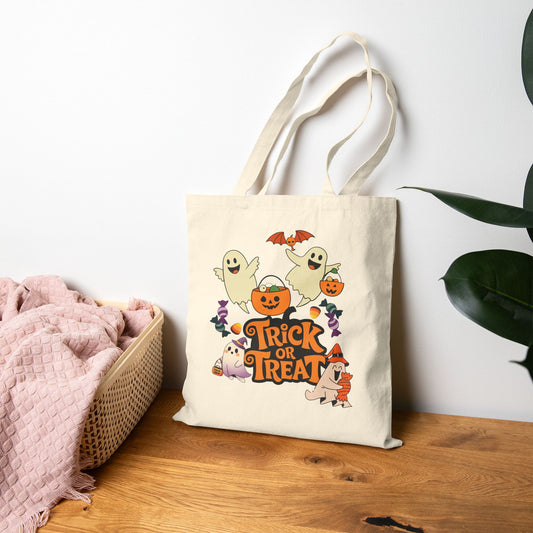 Halloween Cotton Canvas Tote Bag, Trick or Treat Shopper Bag, Eco-Friendly Gift, Spooky Decoration, Halloween Party Favor