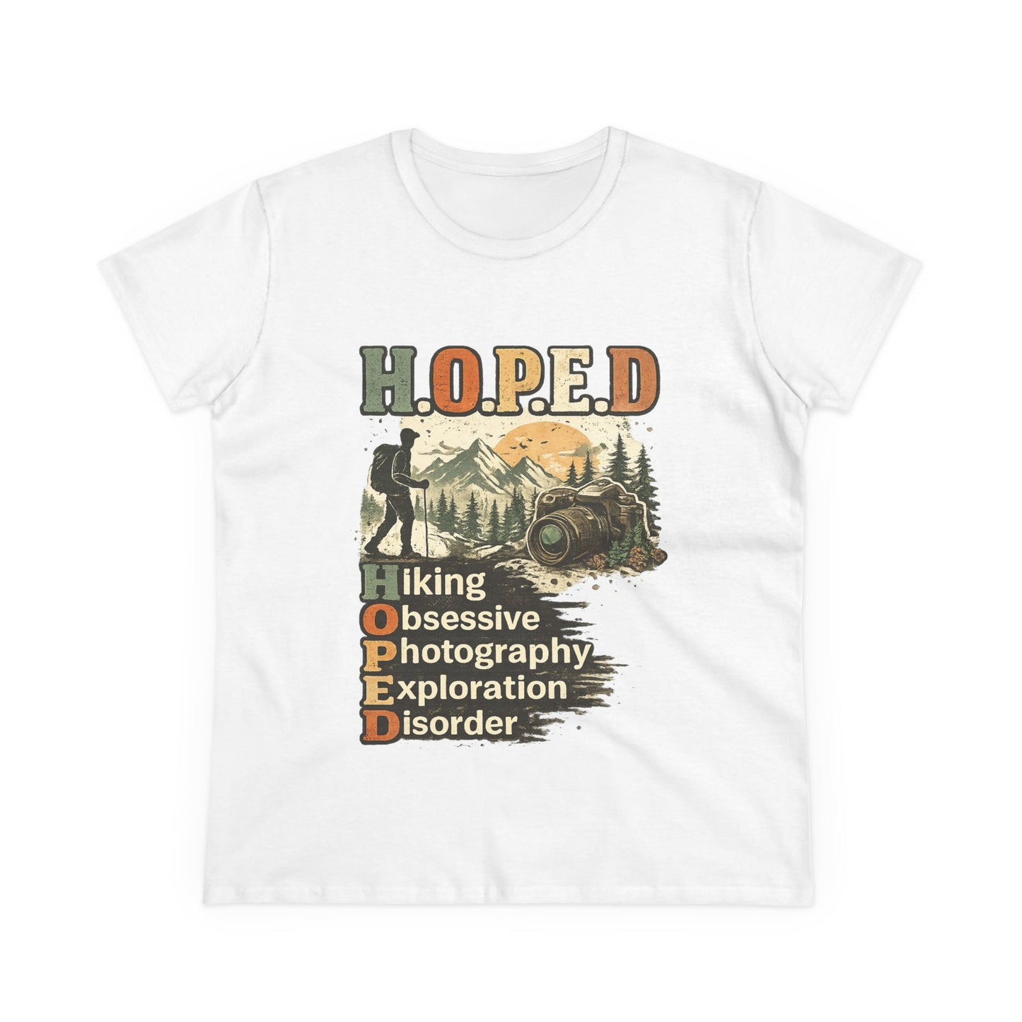 HOPED Hiking T‑Shirt — "Hiking Obsessive Photography Exploration Disorder" Outdoor Graphic Tee