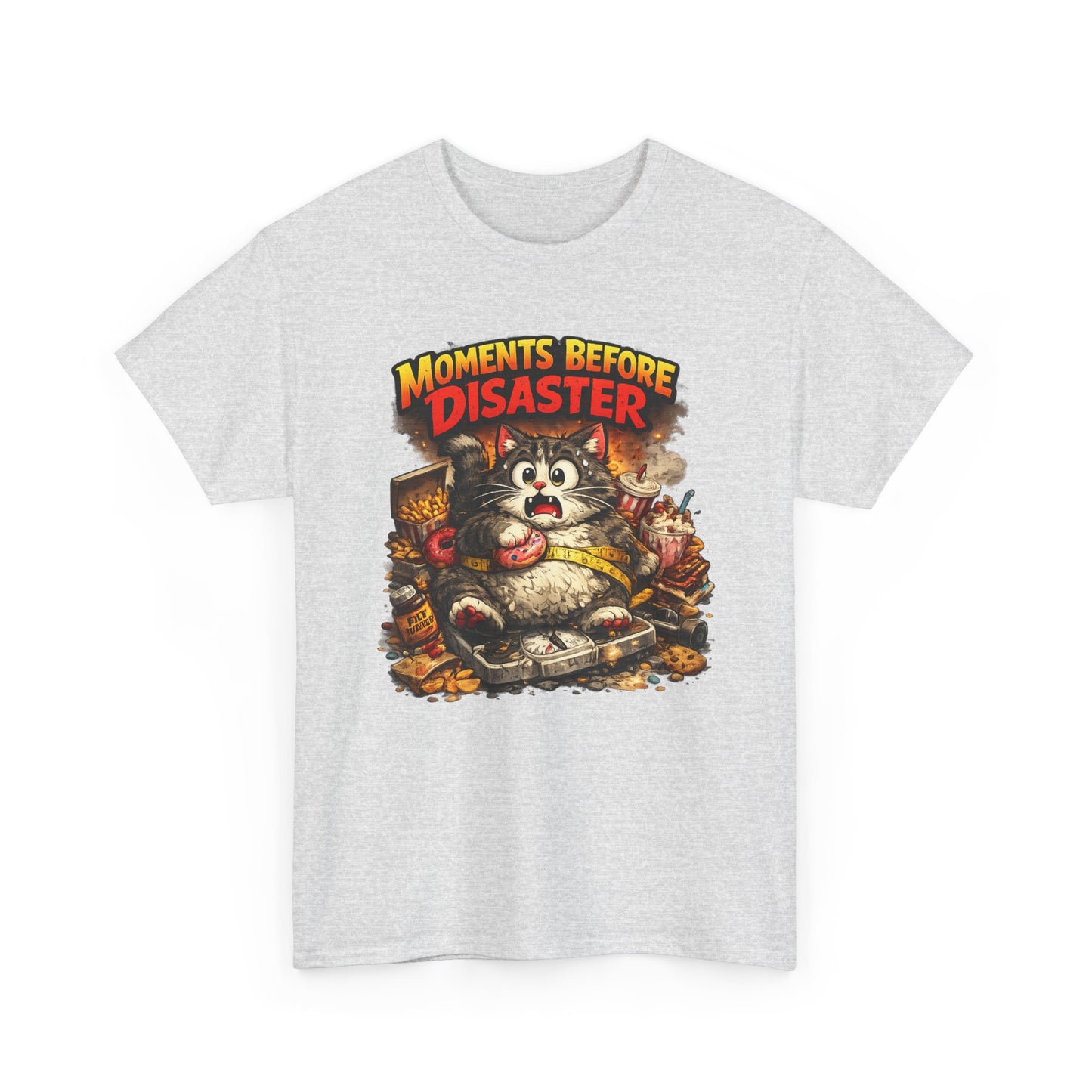 Moments Before Disaster Cat Tee | Funny Retro Fat Cat Graphic T-Shirt | Cute Chaos Cat Lover Shirt