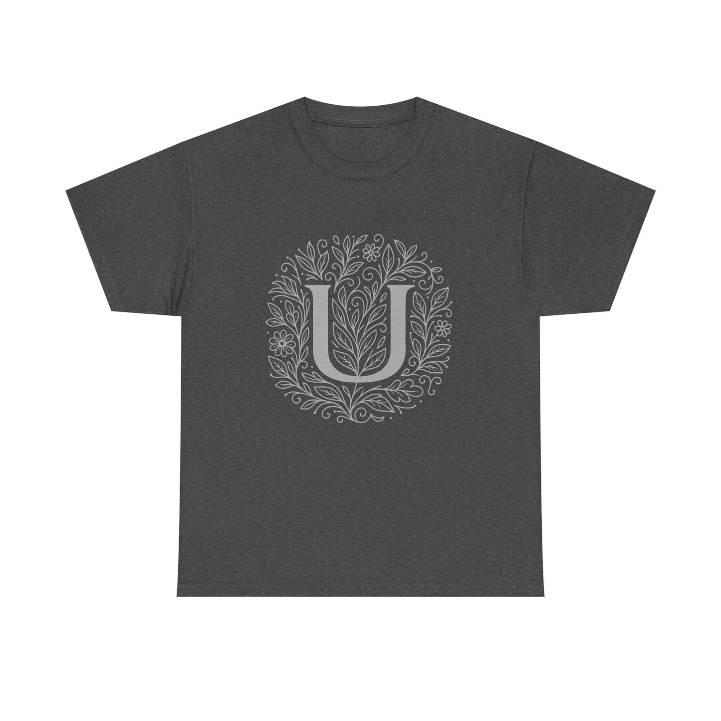 Personalized Initial U, Unisex Heavy Cotton Tee, Custom Graphic T-Shirt, Gifts for Her, Birthday, Casual Wear, Women's Fashion