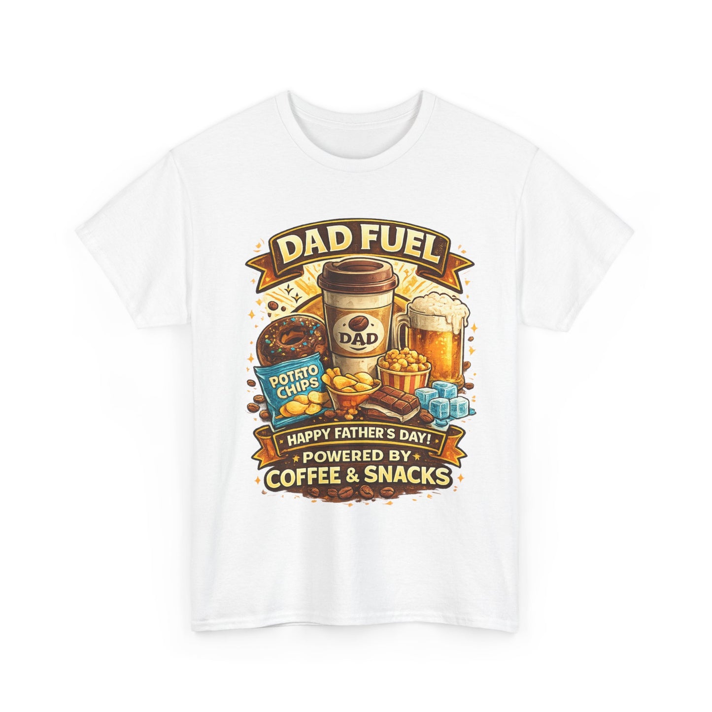 Dad Fuel T Shirt Powered by Coffee and Snacks Funny Fathers Day Tee