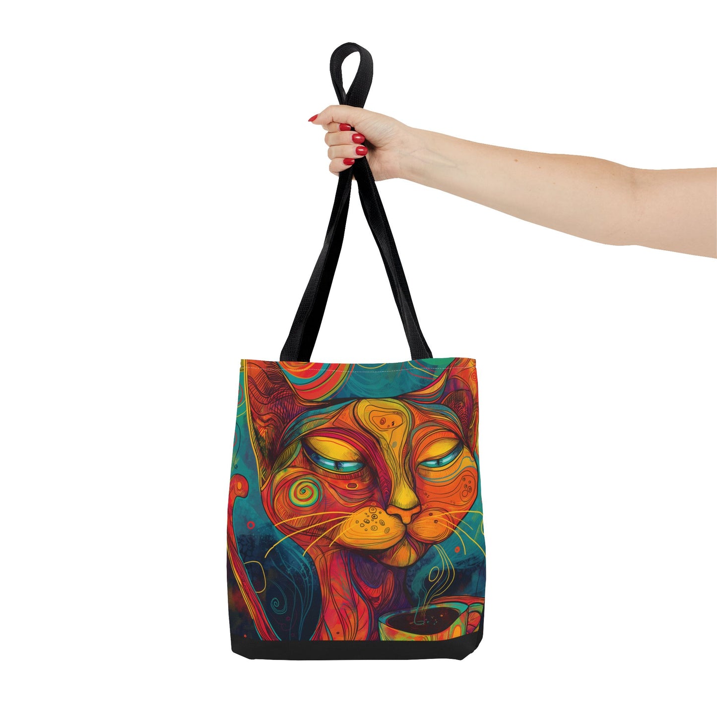 Caffeine & Cats Tote Bag, Travel Bag, Cat Lover Gift, Shopping Tote, Canvas Tote, Reusable Grocery Bag