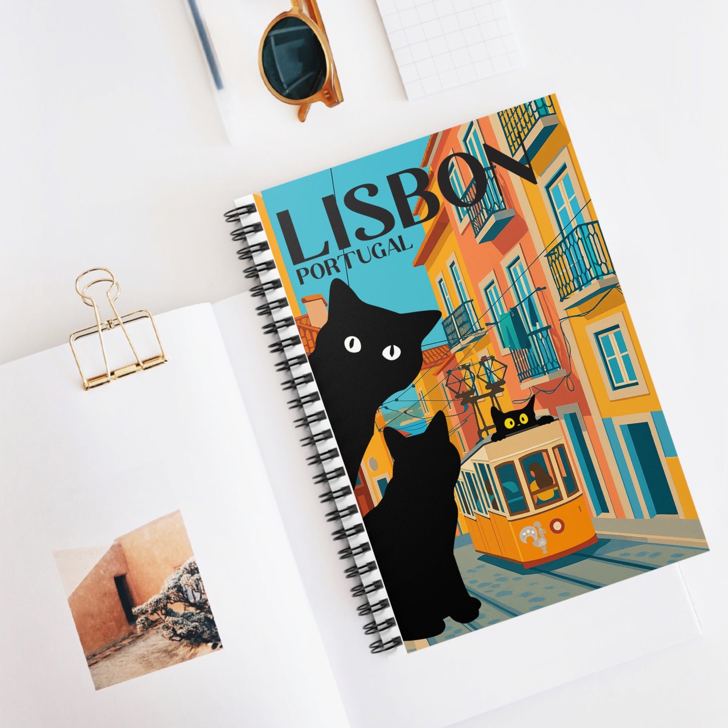 Lisbon Cat Spiral Notebook, Vintage Lisbon Design, Travel Journal, Gift for Cat Lovers, Stationery for Writers, Unique Art Notebook