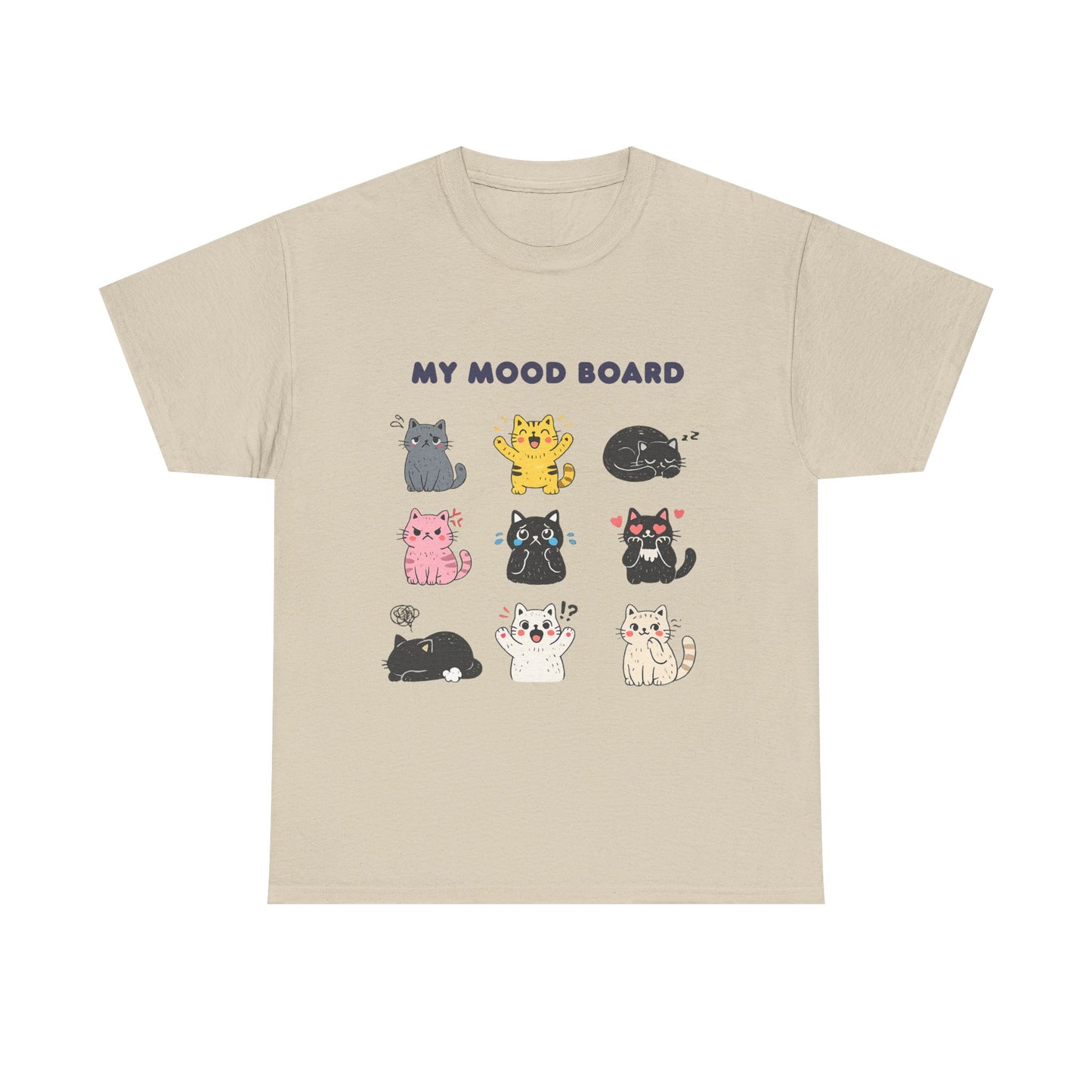 Cute Cat Mood Board T-Shirt, Funny Cat Graphic Tee, Cozy Unisex Cat Lover Shirt, Cartoon Cat Top Gift