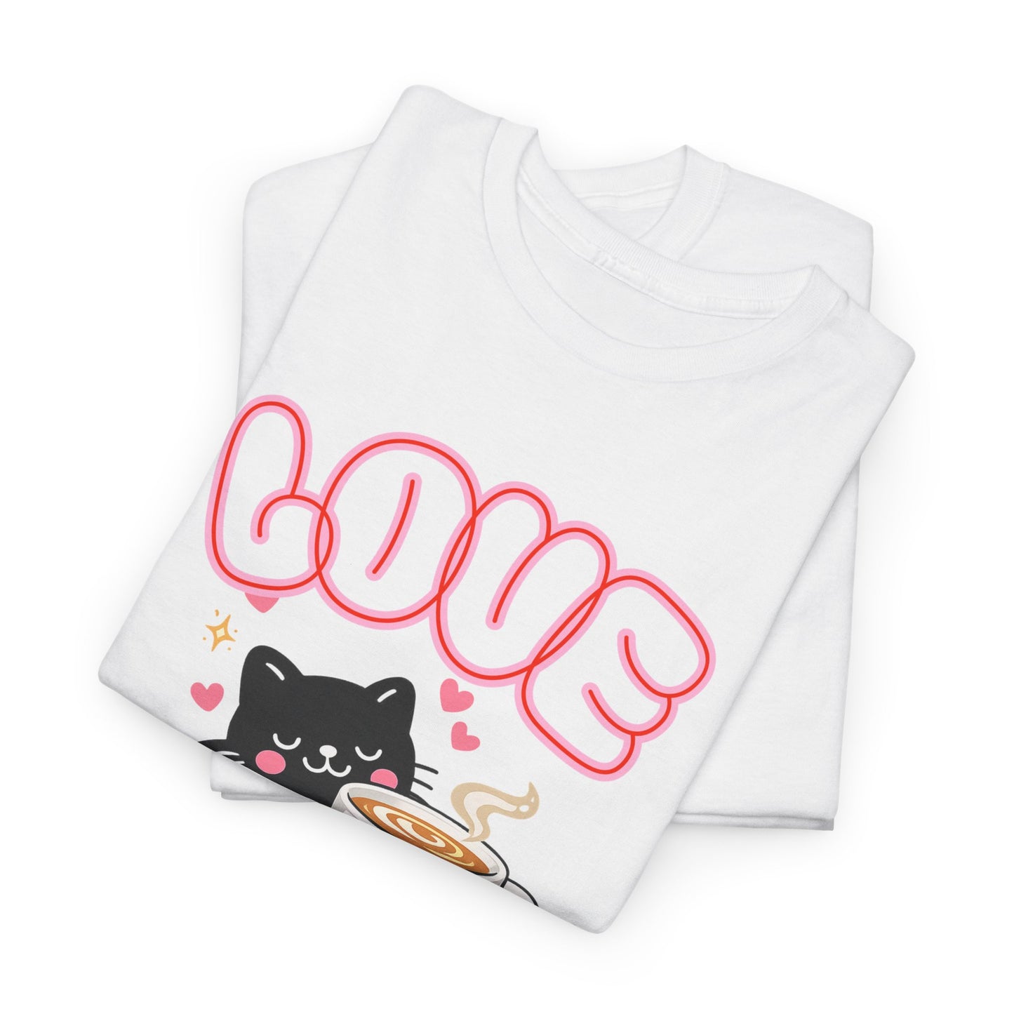 Love at First Sip Cat T-Shirt | Cute Coffee Lover Kawaii Graphic Tee