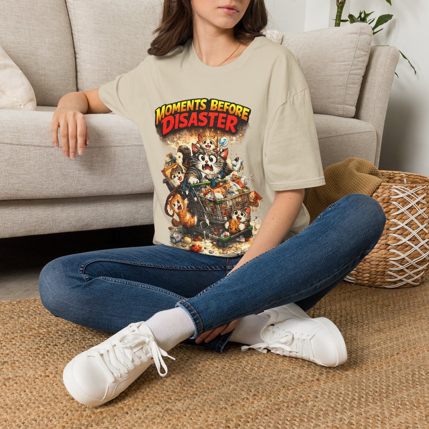 Moments Before Disaster Cat Shirt – Funny Kitten Chaos T-Shirt, Cute Cat Mom Graphic Tee, Vintage Cartoon Cat Shirt