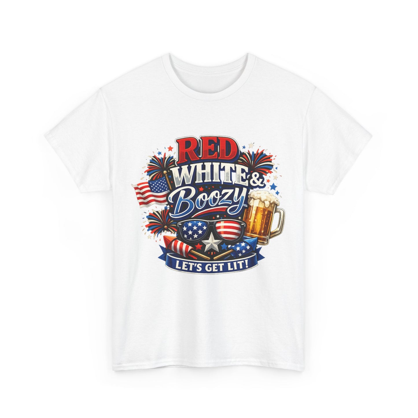 Red White & Boozy T-Shirt | Funny 4th of July Beer Shirt | Patriotic Drinking Tee | Let's Get Lit Independence Day Graphic
