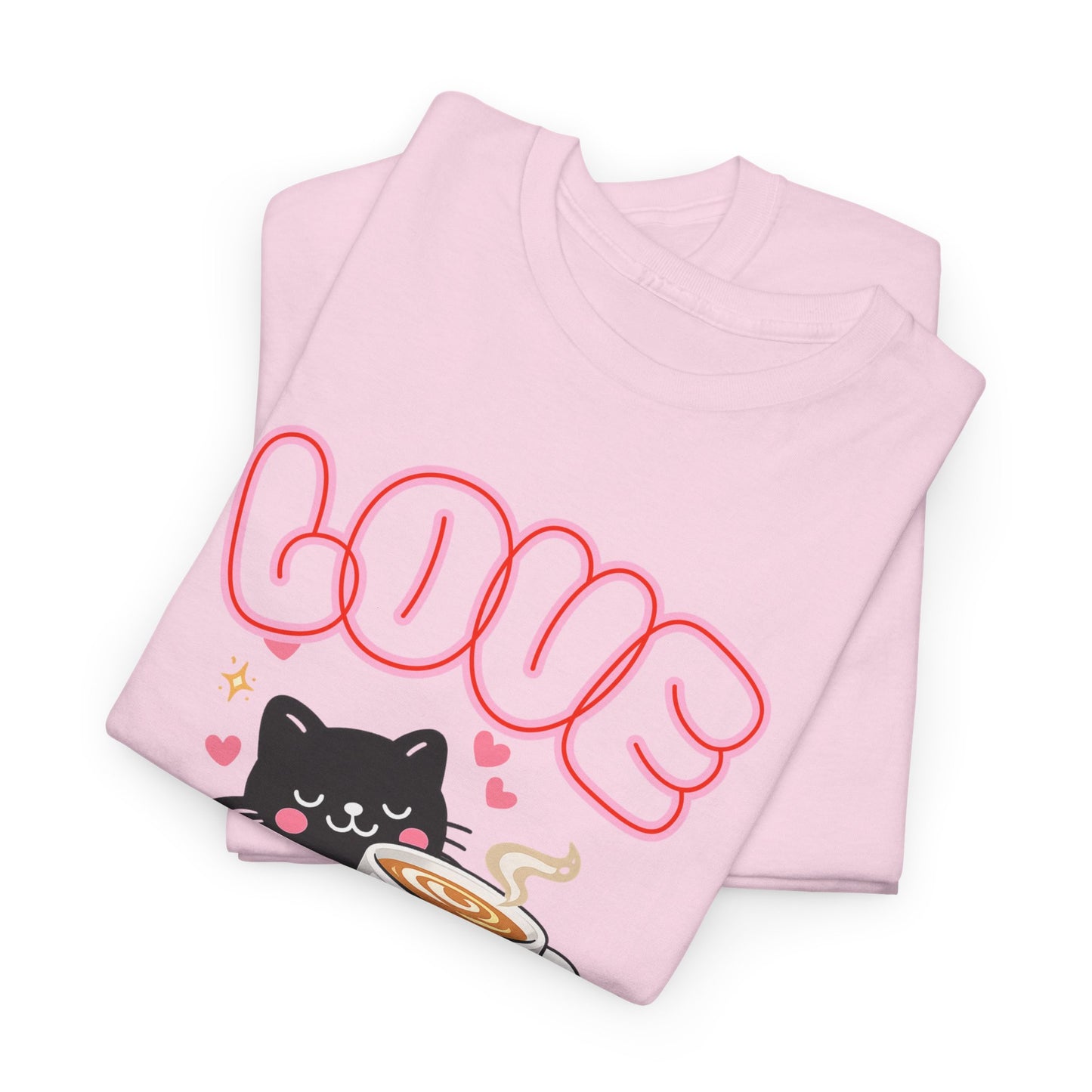 Love at First Sip Cat T-Shirt | Cute Coffee Lover Kawaii Graphic Tee