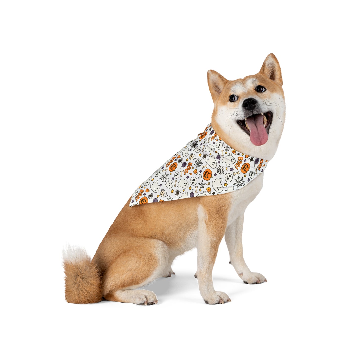 Halloween Pet Bandana Ghost & Pumpkin Dog Scarf, Cute Cat Accessory, Spooky 27x13 Polyester Bandana