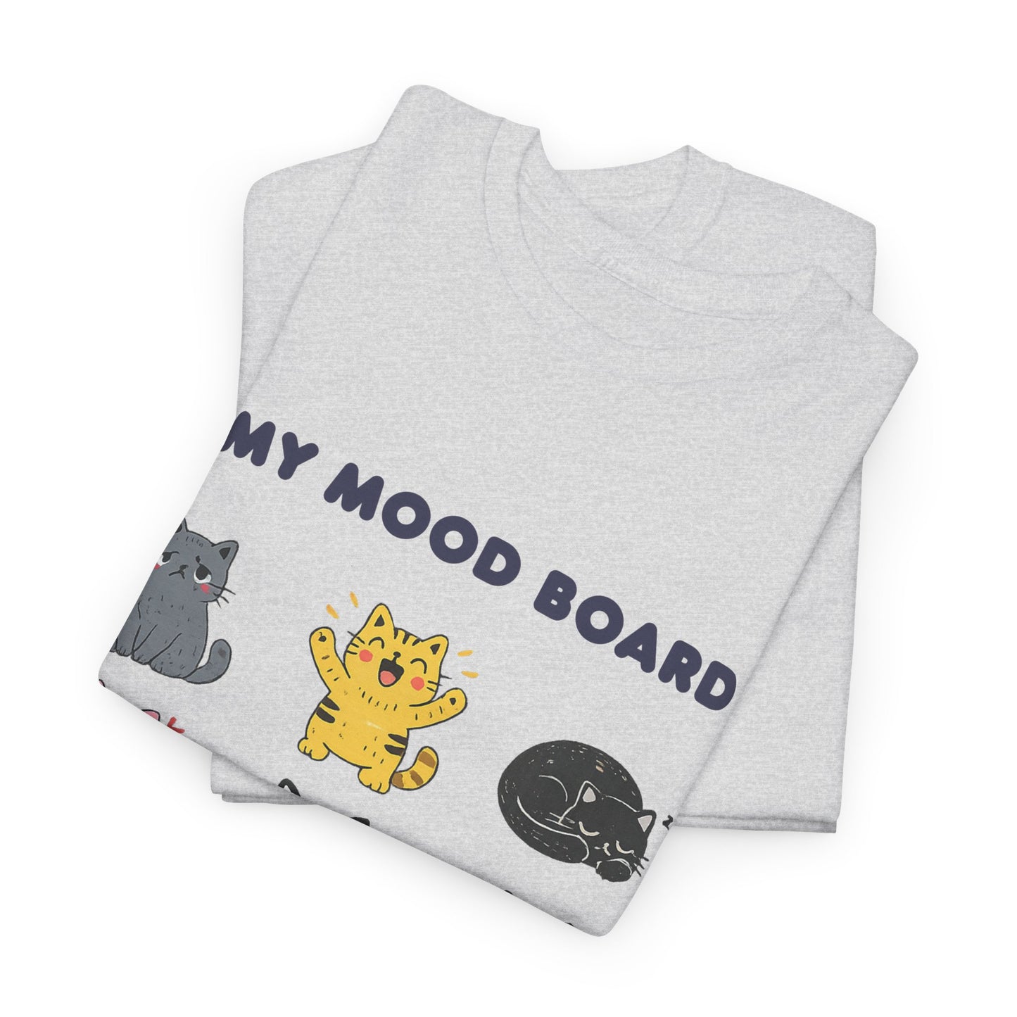 Cute Cat Mood Board T-Shirt, Funny Cat Graphic Tee, Cozy Unisex Cat Lover Shirt, Cartoon Cat Top Gift