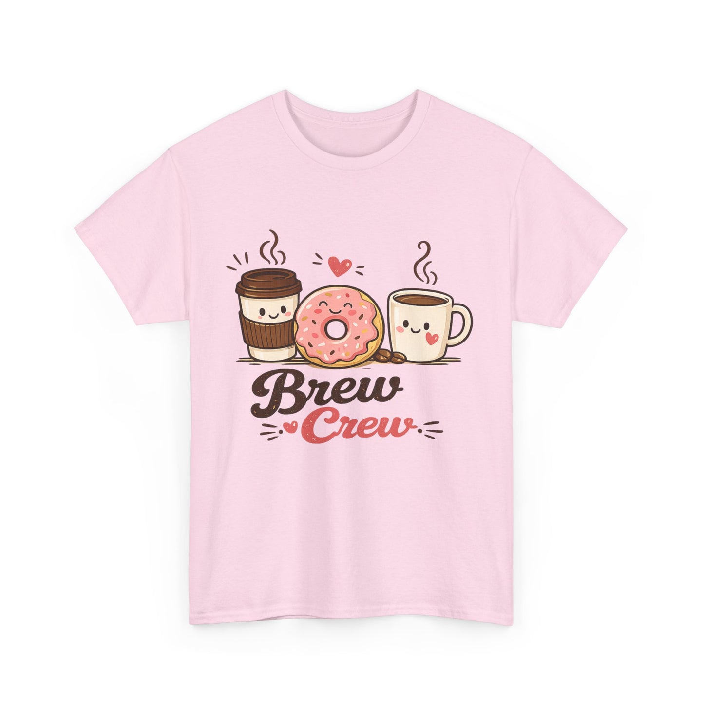 Brew Crew Coffee Donut T-Shirt, Cute Coffee Lover Tee, Breakfast Graphic Shirt, Cafe Aesthetic Gift, Unisex Heavy Cotton Gildan 5000 Tee