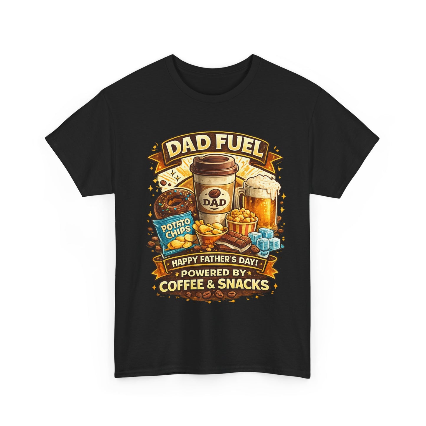 Dad Fuel T Shirt Powered by Coffee and Snacks Funny Fathers Day Tee