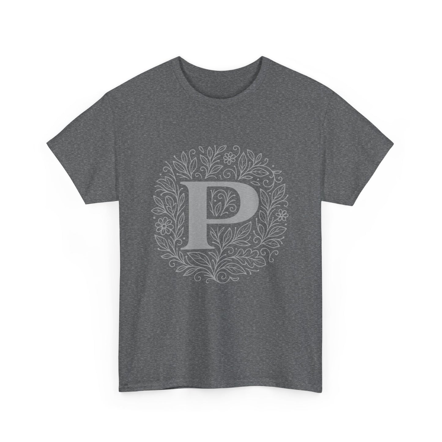 Personalized Initial P, Unisex Heavy Cotton Tee, Custom Graphic T-Shirt, Gifts for Her, Birthday, Casual Wear, Women's Fashion