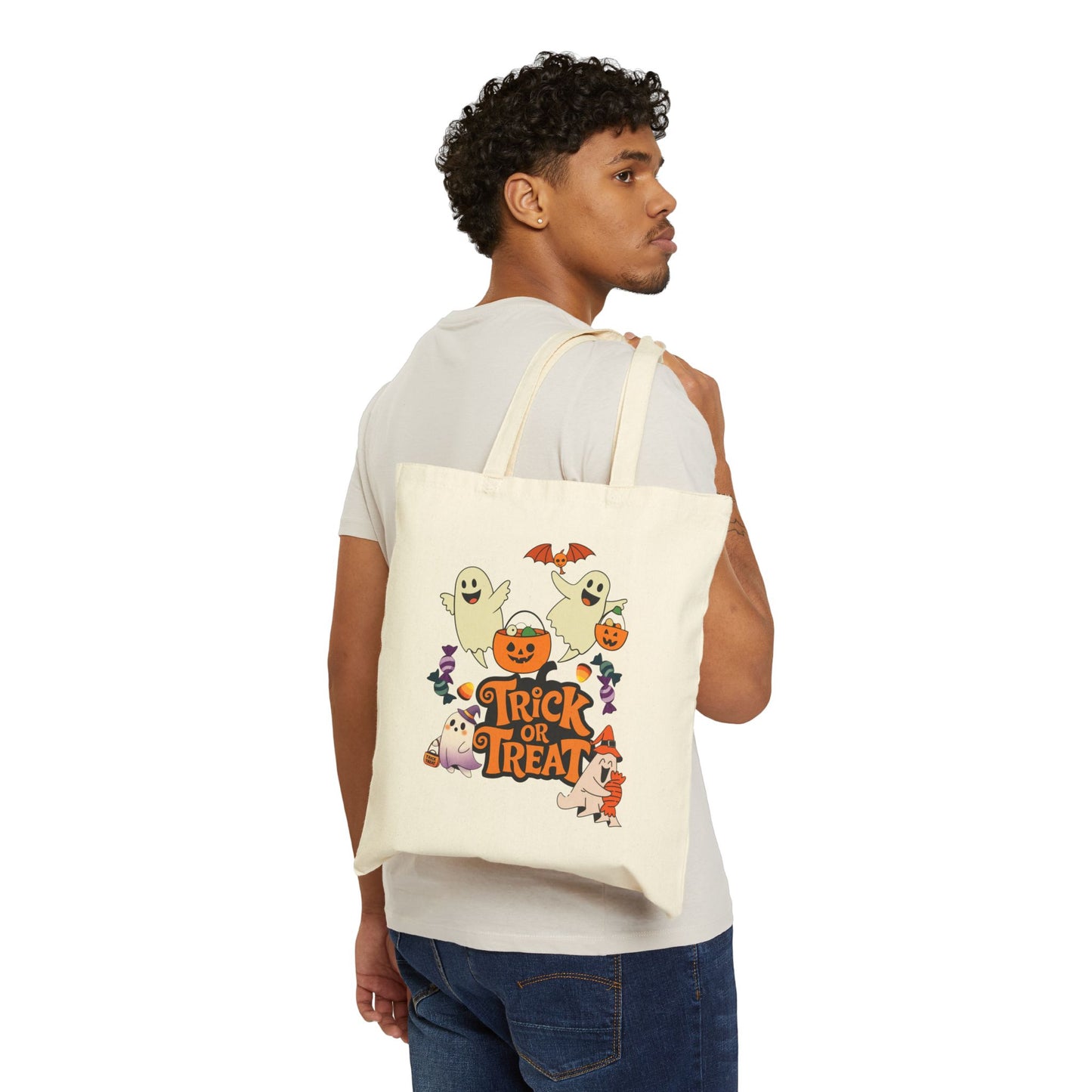 Halloween Cotton Canvas Tote Bag, Trick or Treat Shopper Bag, Eco-Friendly Gift, Spooky Decoration, Halloween Party Favor