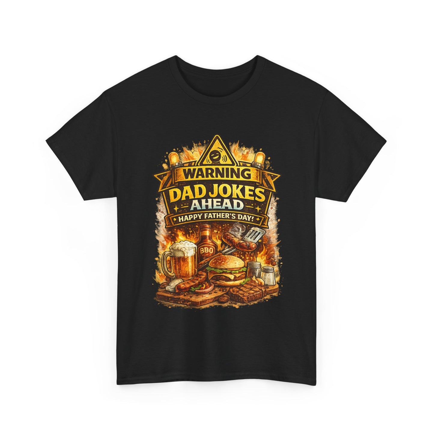 Warning Dad Jokes Ahead Shirt | Funny Fathers Day Grill Beer Tee | Dad BBQ Humor Graphic Shirt