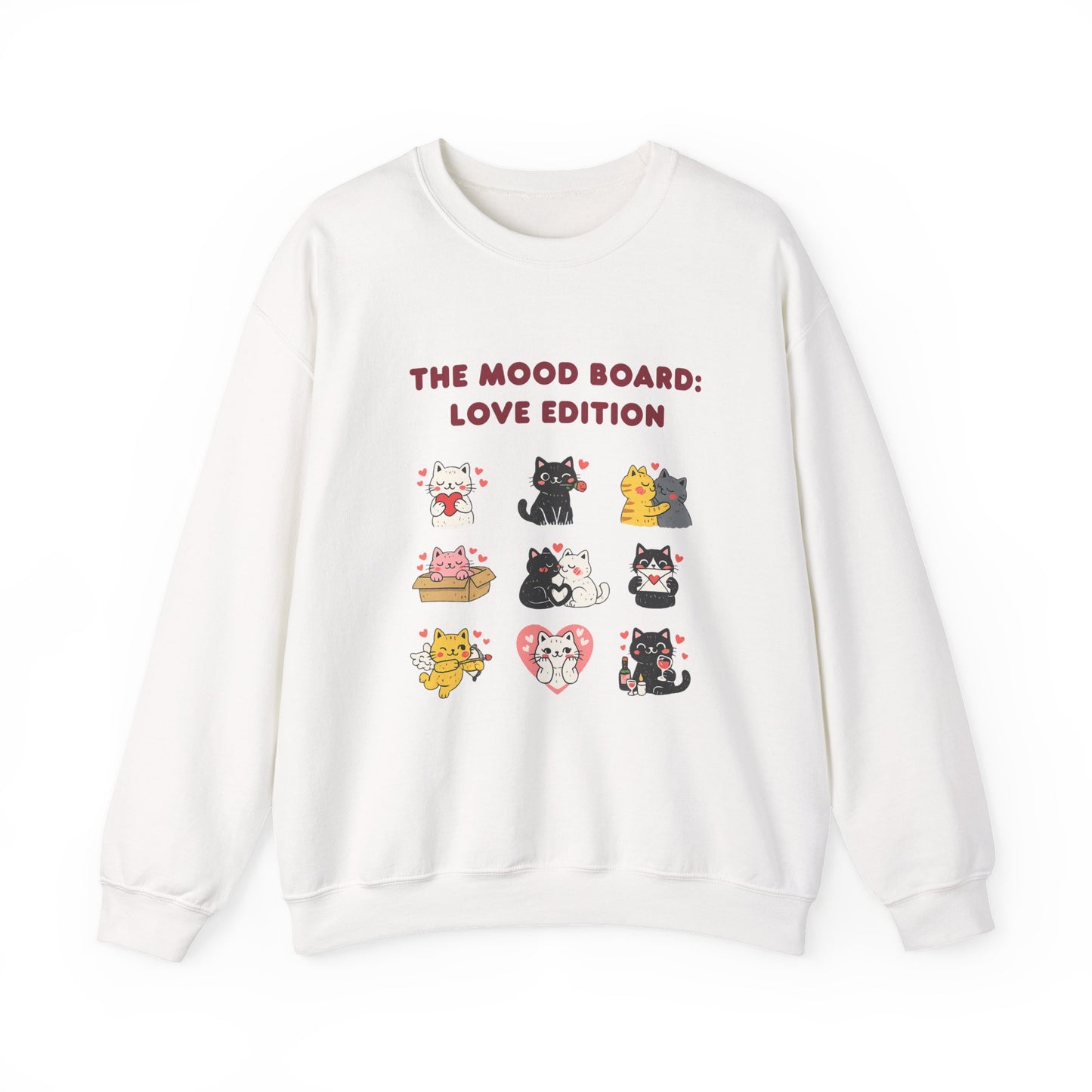 Cute Cat Mood Board Crewneck Sweatshirt, Love Edition Graphic Cat Sweater, Cozy Unisex Cat Lover Gift