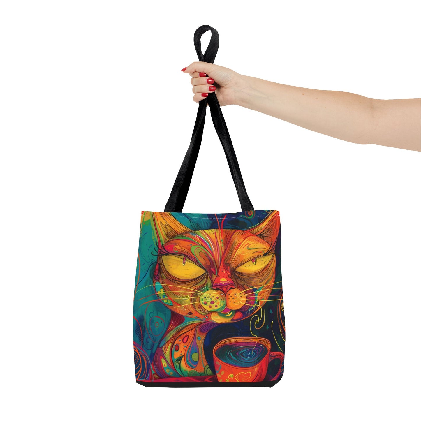 Cat-Purr and Coffee Bliss Tote Bag - Feline Lovers Gift, Kitty Tote, Cat Lady Shoulder Bag, Cute Cat Gift, Reusable Shopping Bag