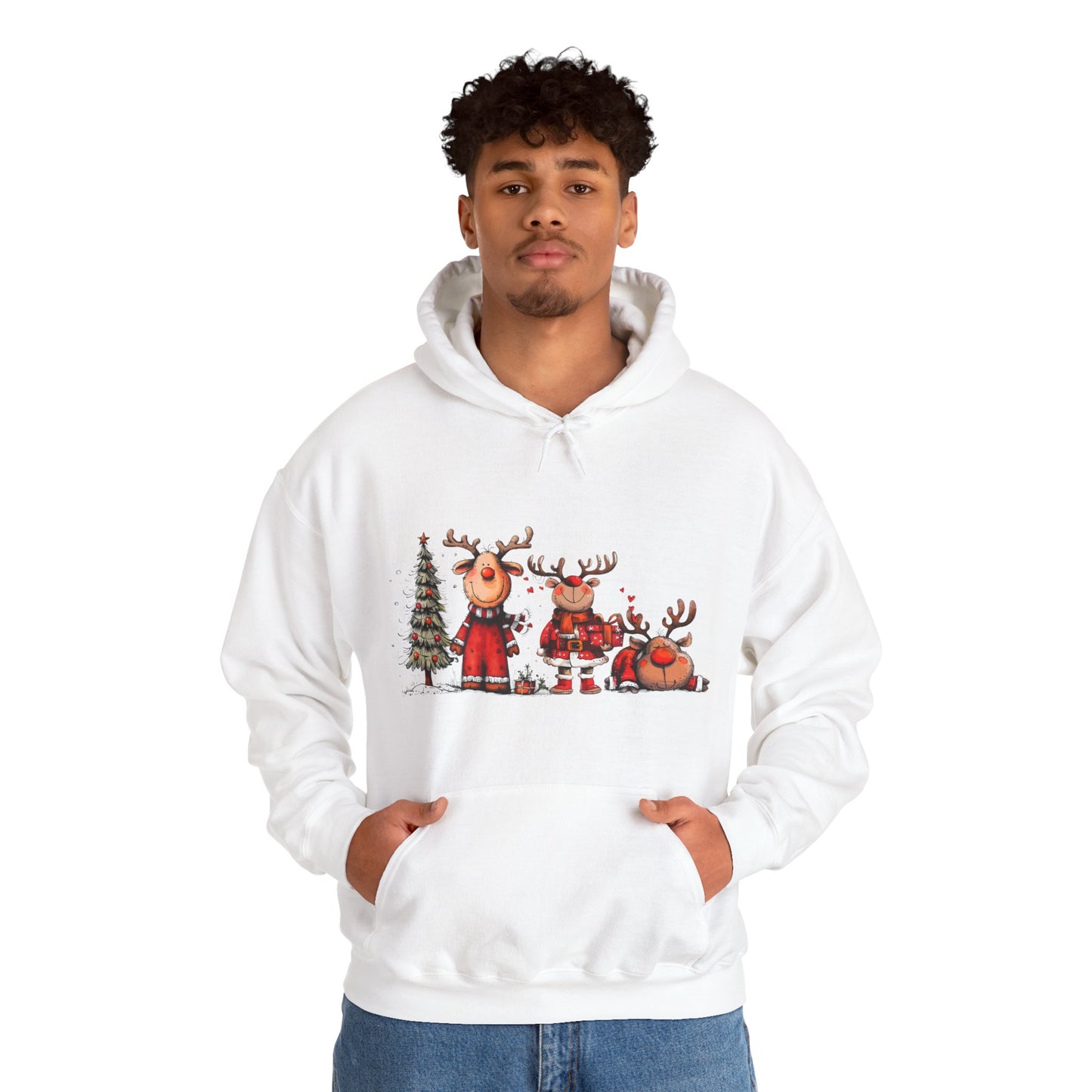Reindeer Family Christmas Hoodie – Festive Holiday Tree Crewneck