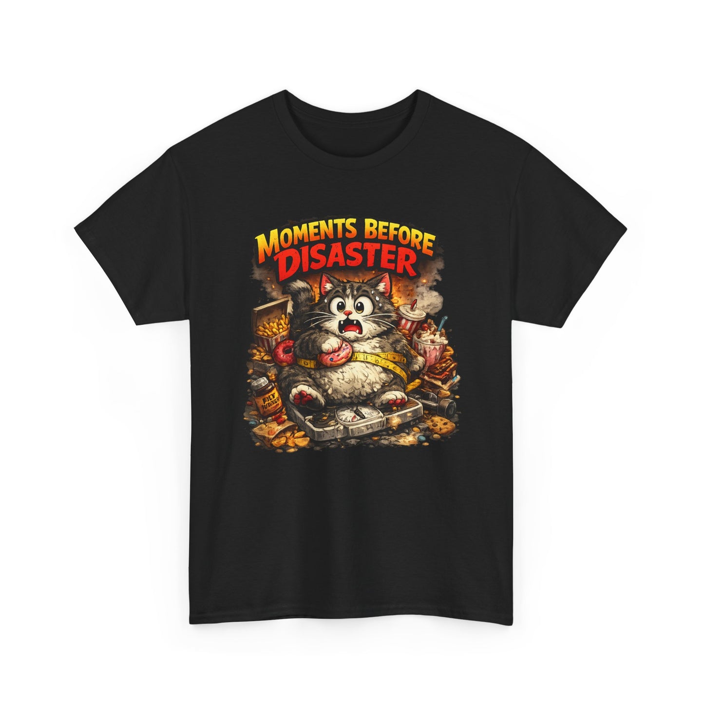 Moments Before Disaster Cat Tee | Funny Retro Fat Cat Graphic T-Shirt | Cute Chaos Cat Lover Shirt