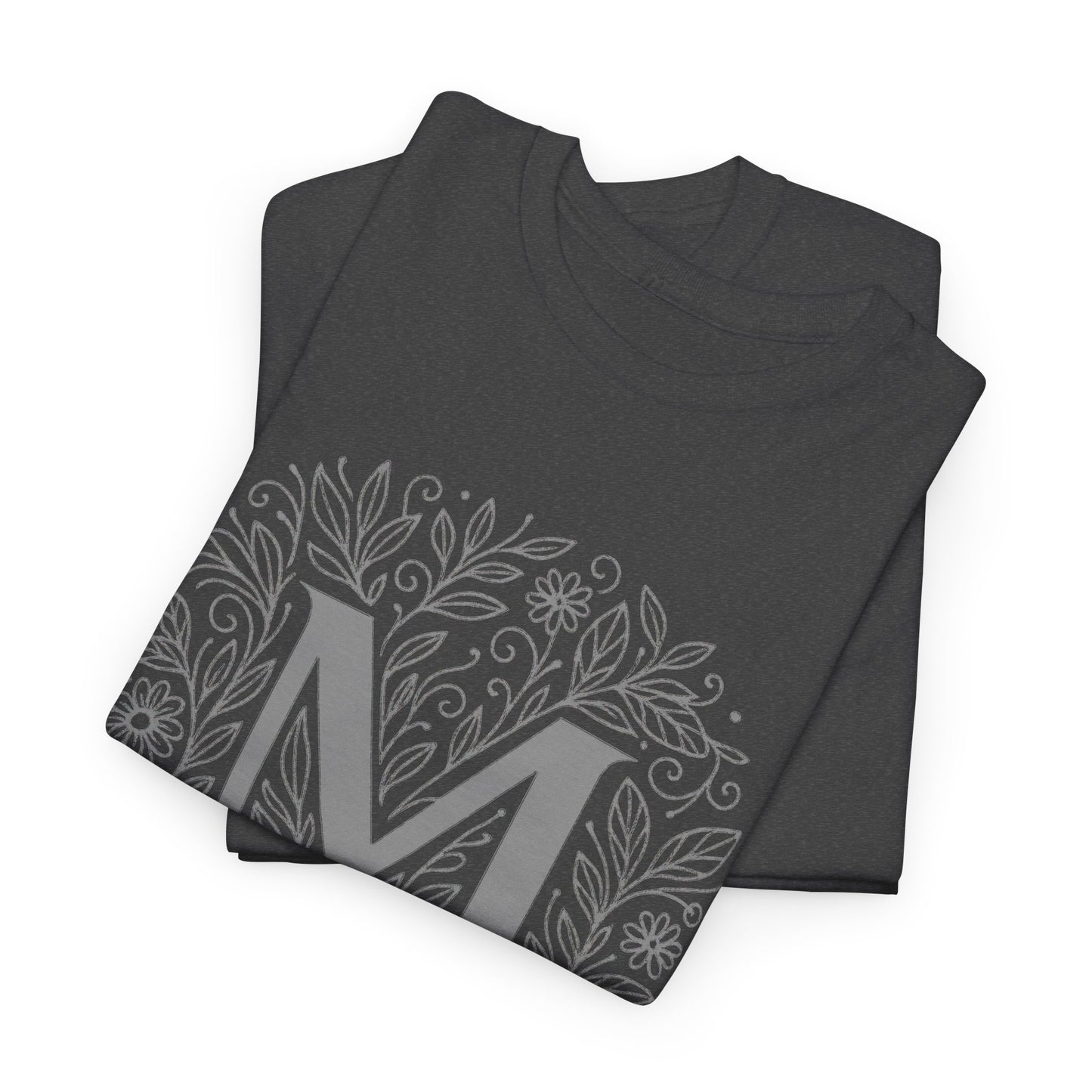 Personalized Initial M, Unisex Heavy Cotton Tee, Custom Graphic T-Shirt, Gifts for Her, Birthday, Casual Wear, Women's Fashion