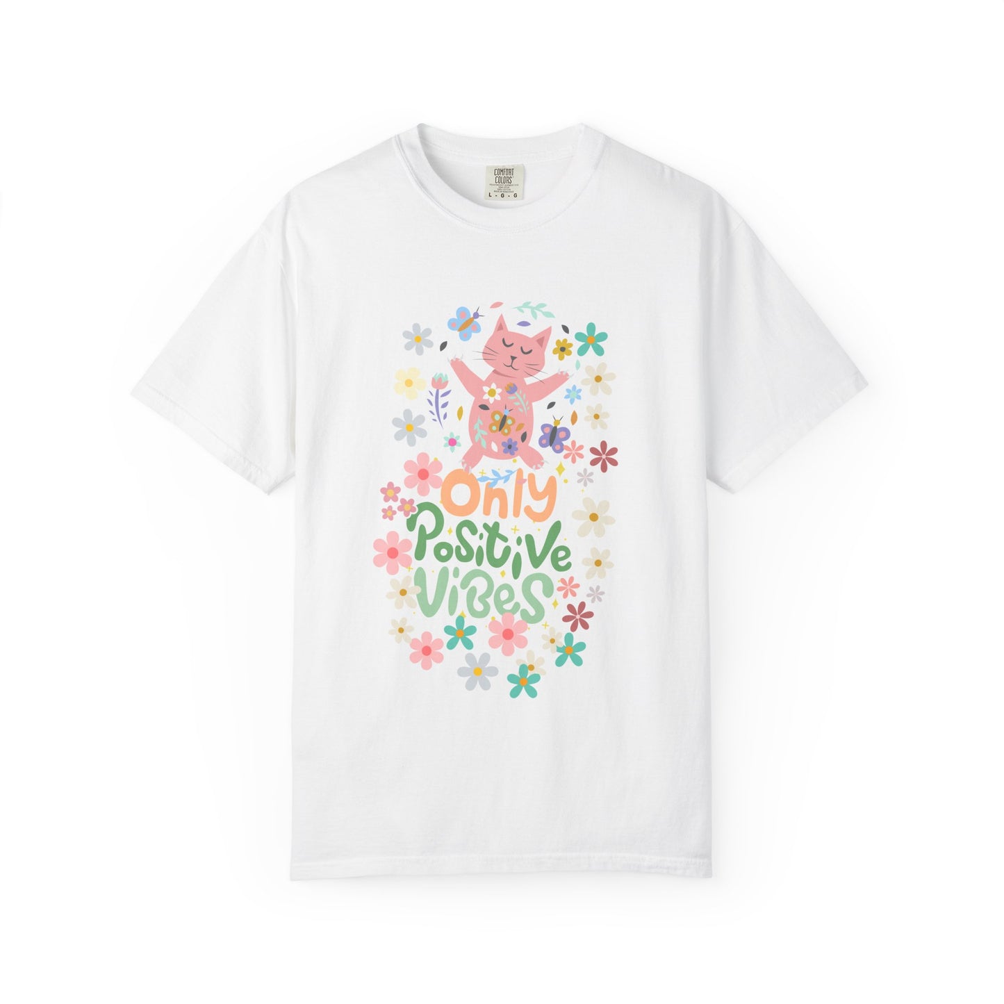 Positive Vibes T-Shirt, Unisex Casual Tee, Boho Shirt, Gift for Cat Lovers, Summer Fashion, Festival Wear