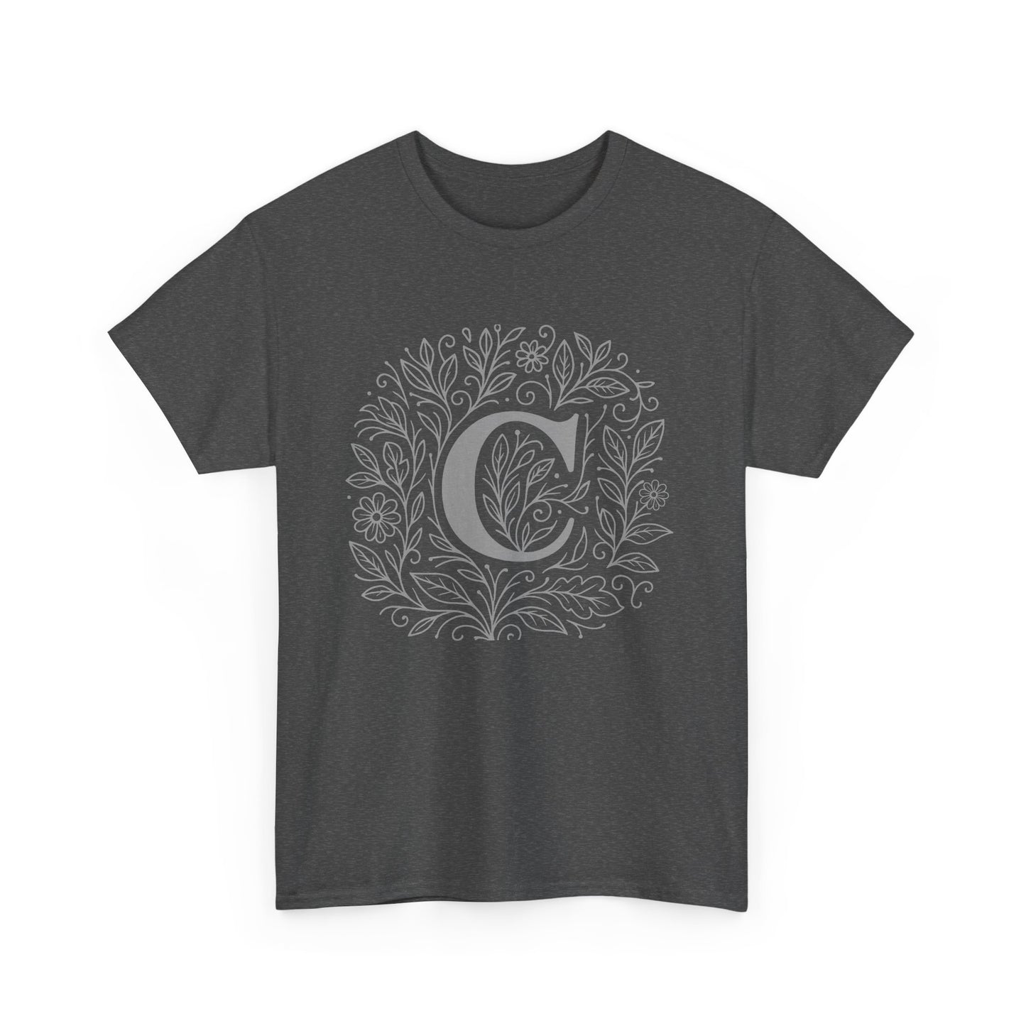 Personalized Initial C, Unisex Heavy Cotton Tee, Custom Graphic T-Shirt, Gifts for Her, Birthday, Casual Wear, Women's Fashion