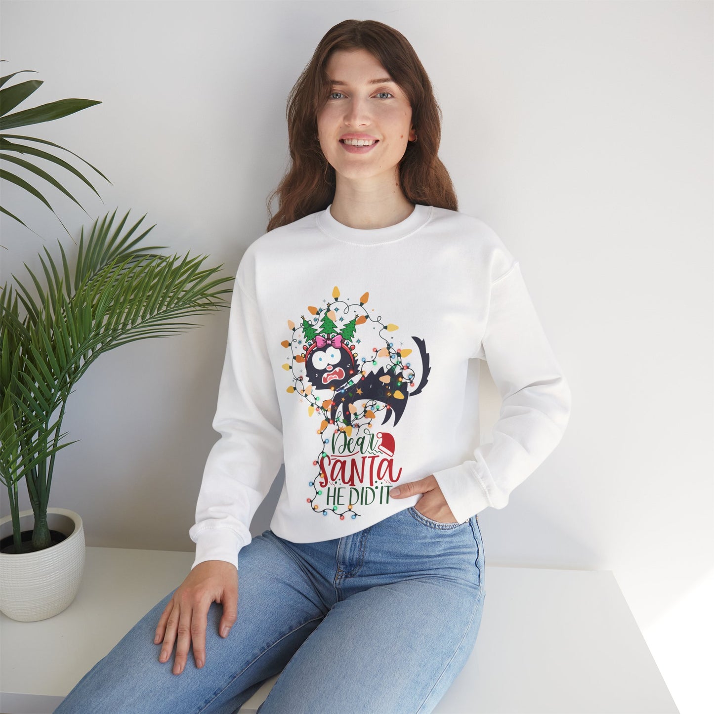Funny Christmas Cat Sweatshirt | Dear Santa He Did It Tee | Playful Holiday Cat Lover Shirt