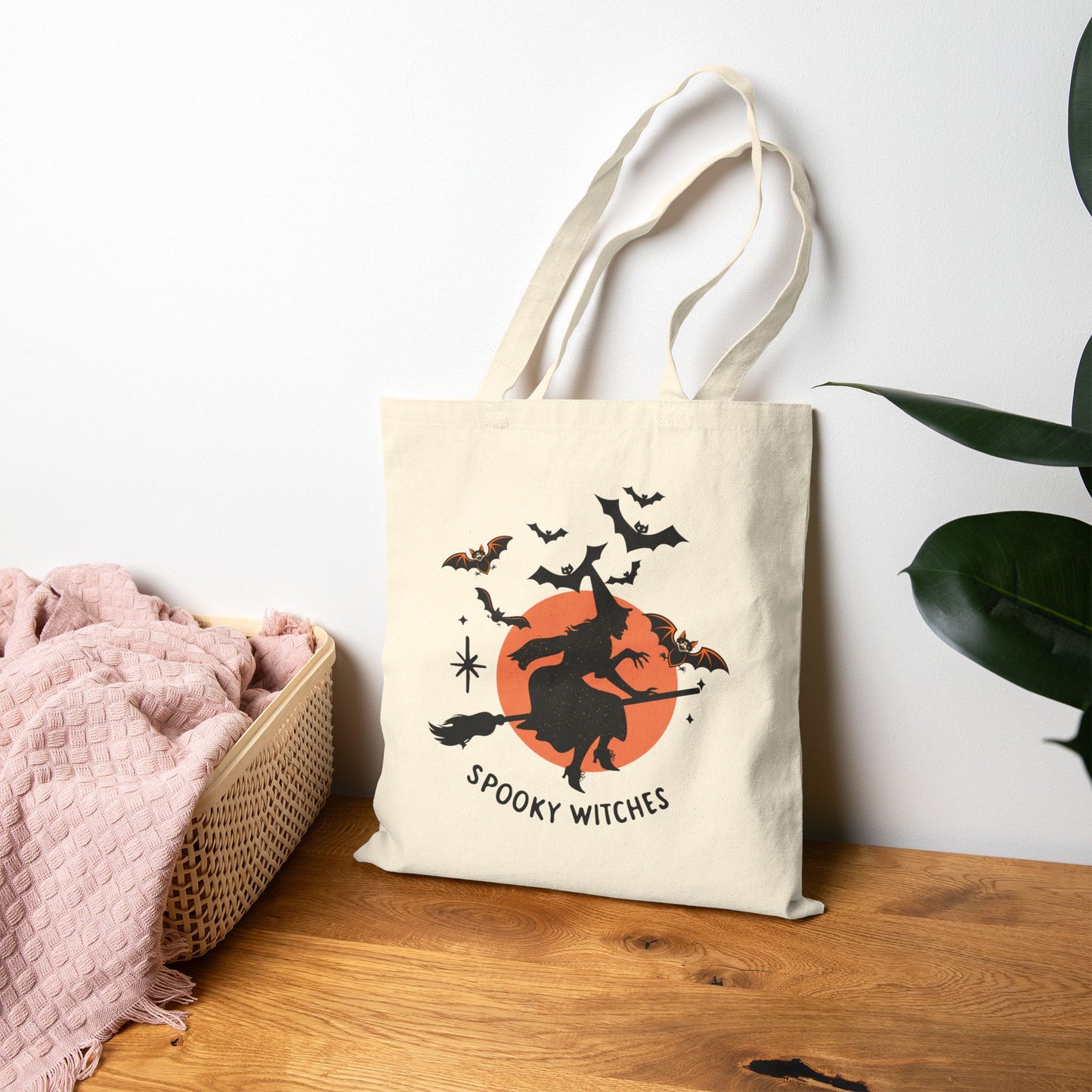 Spooky Witches Tote Bag, Halloween Canvas Bag, Eco Friendly Grocery Tote, Witchy Gift Idea, Fall Reusable Shopping Bag