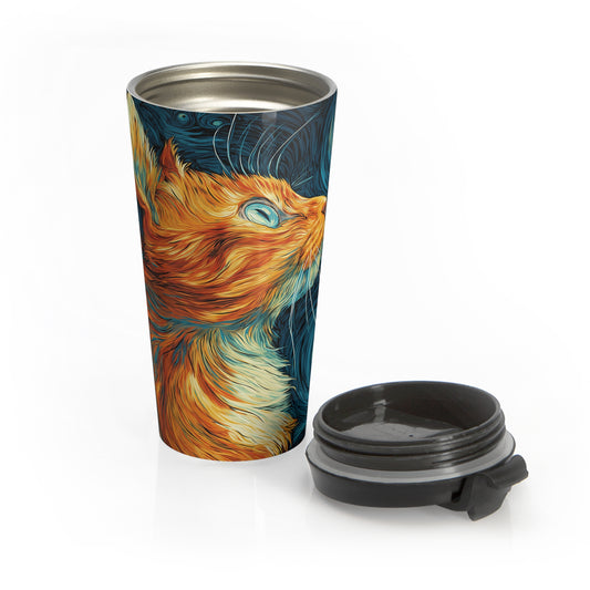 Artistic Cat Travel Mug – Stainless Steel Tumbler for Cat Lovers, Unique Coffee Gift, Pet Owner Travel Cup