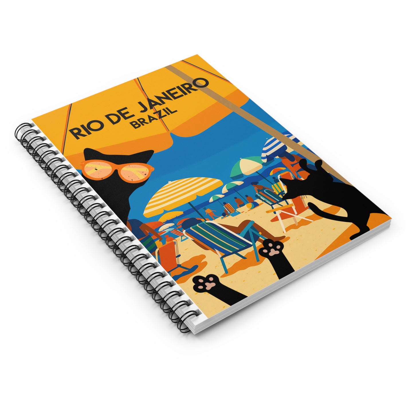 Rio de Janeiro Cat Notebook – A5 Softcover Journal, Beach Vibes Travel Diary, Gift for Pet Lovers, Summer Memories & Creativity