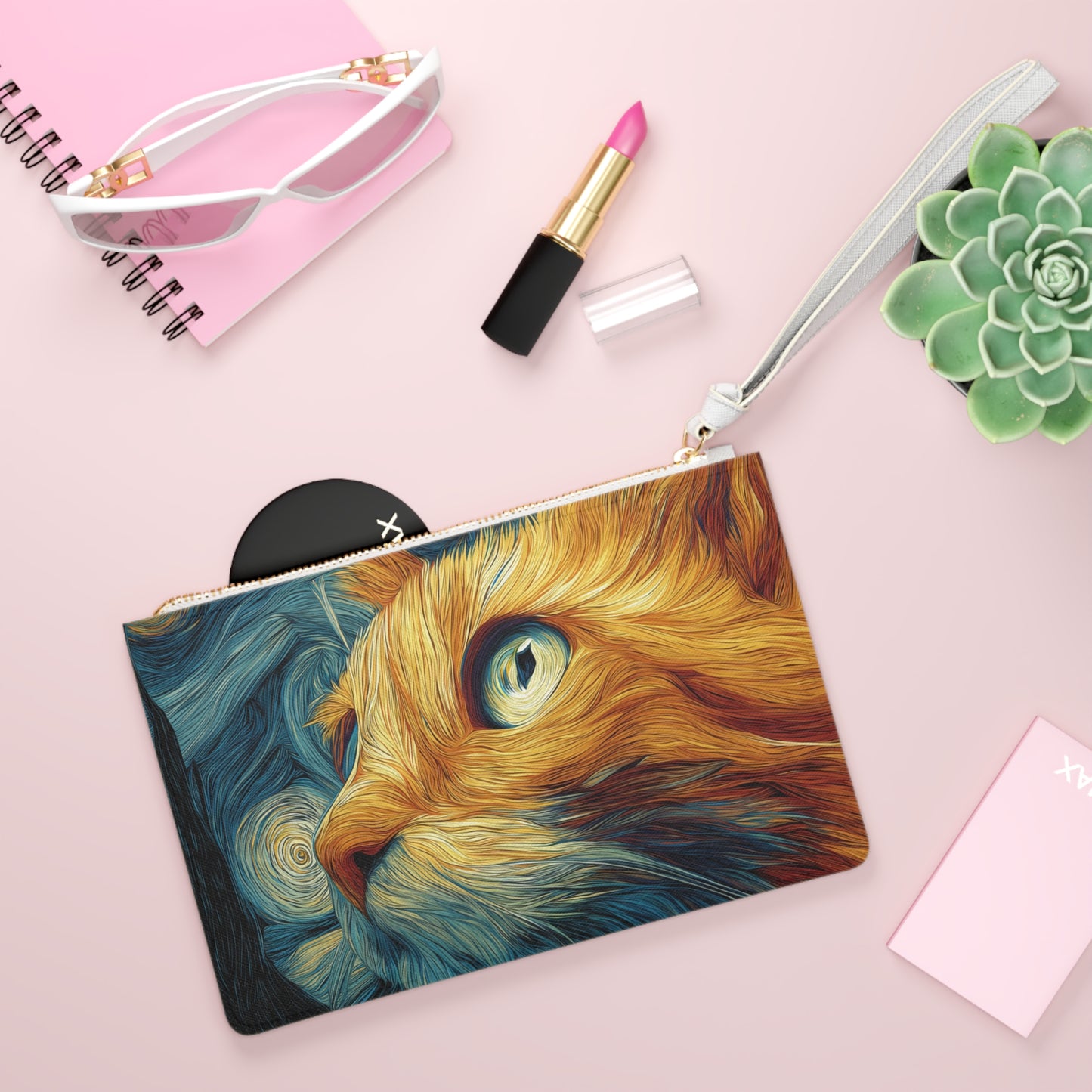 Artistic Cat Clutch Bag – Cute Cosmetic Pouch & Travel Organizer, Unique Gift for Cat Lovers, Stylish Feline Accessory