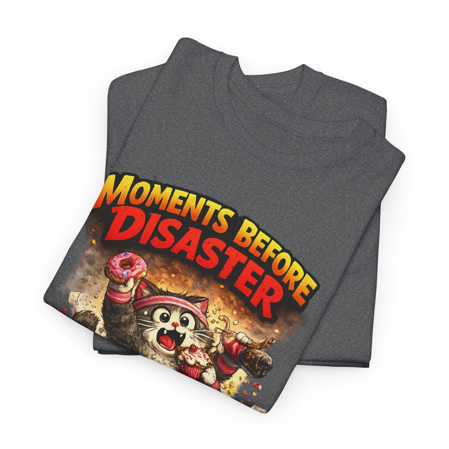 Moments Before Disaster T-Shirt | Funny Cartoon Cat Chaos Tee | Humorous Graphic Shirt