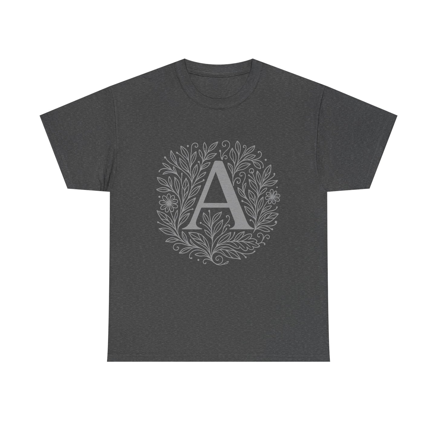 Personalized Initial A Floral T-Shirt, Unisex Heavy Cotton Tee