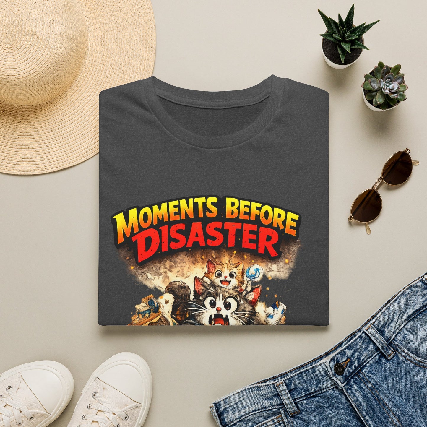 Moments Before Disaster Cat Shirt – Funny Kitten Chaos T-Shirt, Cute Cat Mom Graphic Tee, Vintage Cartoon Cat Shirt