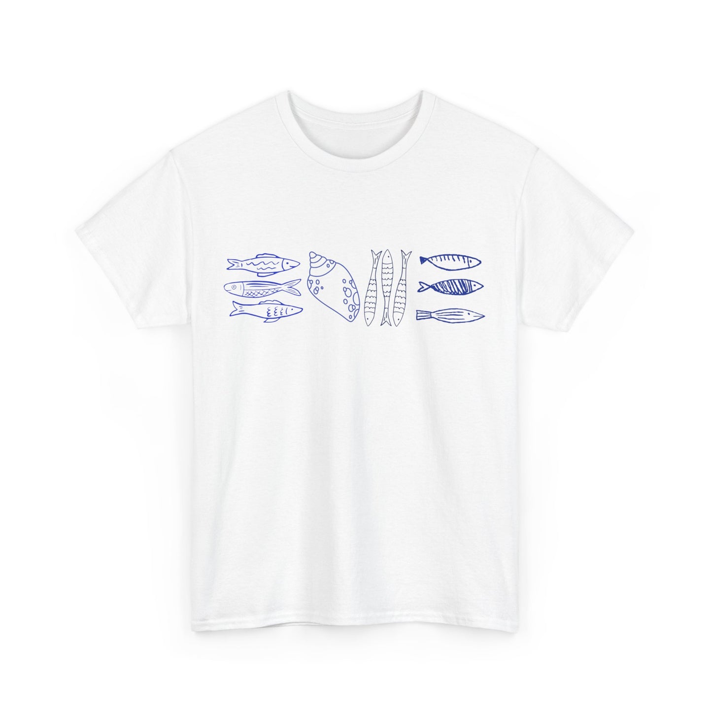Coastal Fish and Seashell Graphic T-Shirt, Nautical Ocean Life Tee, Beach Lover Shirt, Marine Life Illustration Top, Seaside Summer Tee