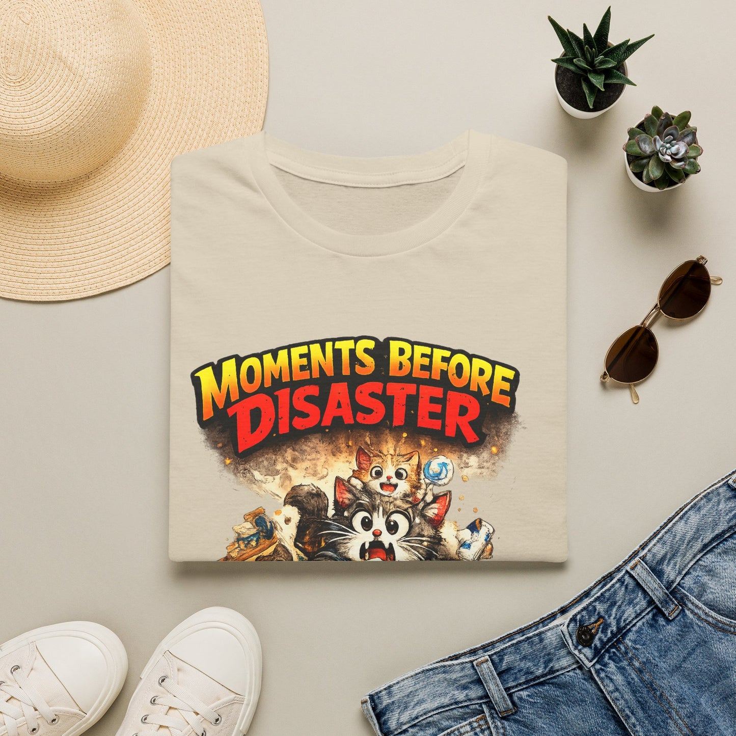 Moments Before Disaster Cat Shirt – Funny Kitten Chaos T-Shirt, Cute Cat Mom Graphic Tee, Vintage Cartoon Cat Shirt
