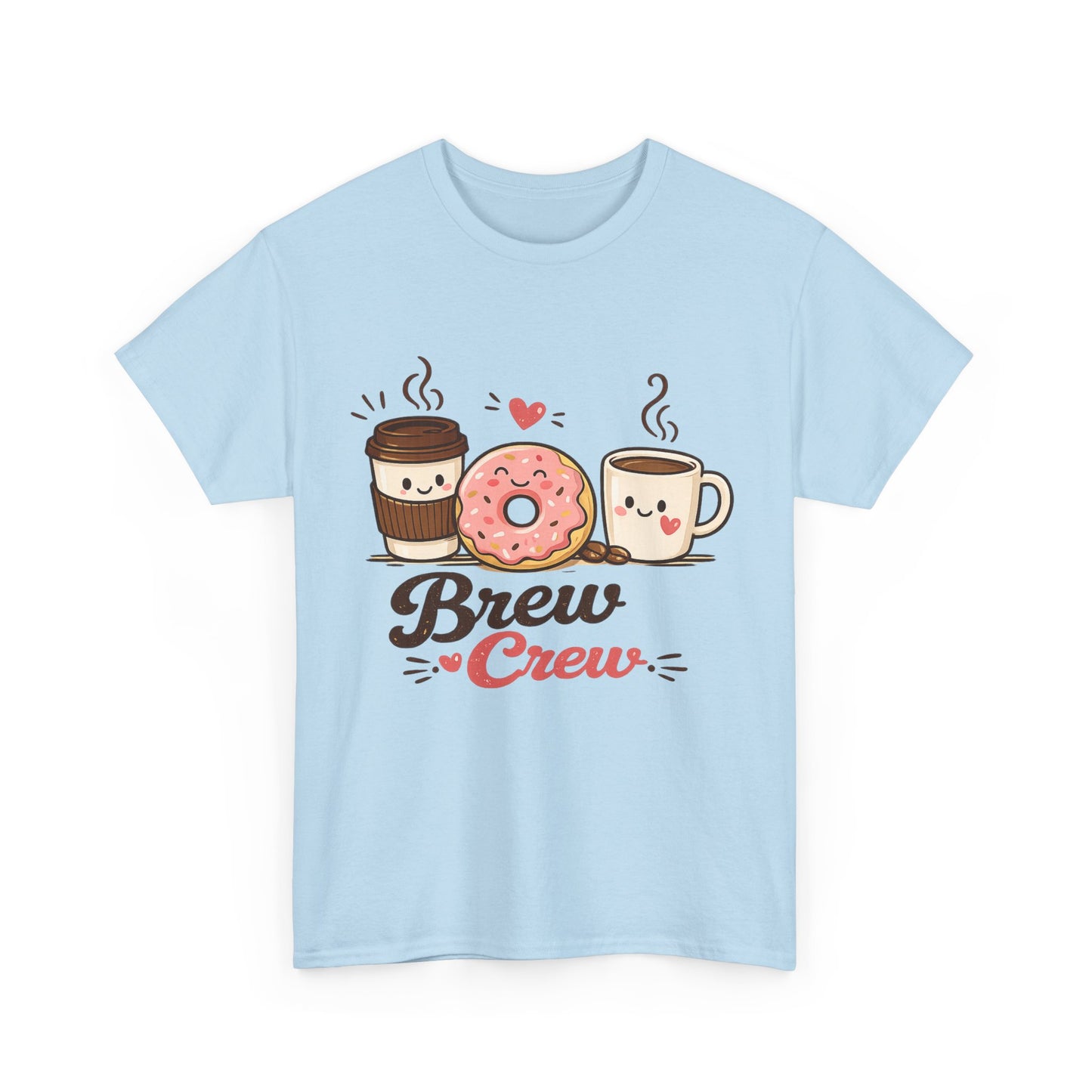 Brew Crew Coffee Donut T-Shirt, Cute Coffee Lover Tee, Breakfast Graphic Shirt, Cafe Aesthetic Gift, Unisex Heavy Cotton Gildan 5000 Tee