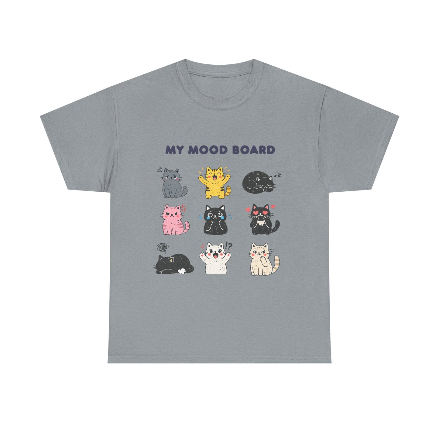Cute Cat Mood Board T-Shirt, Funny Cat Graphic Tee, Cozy Unisex Cat Lover Shirt, Cartoon Cat Top Gift