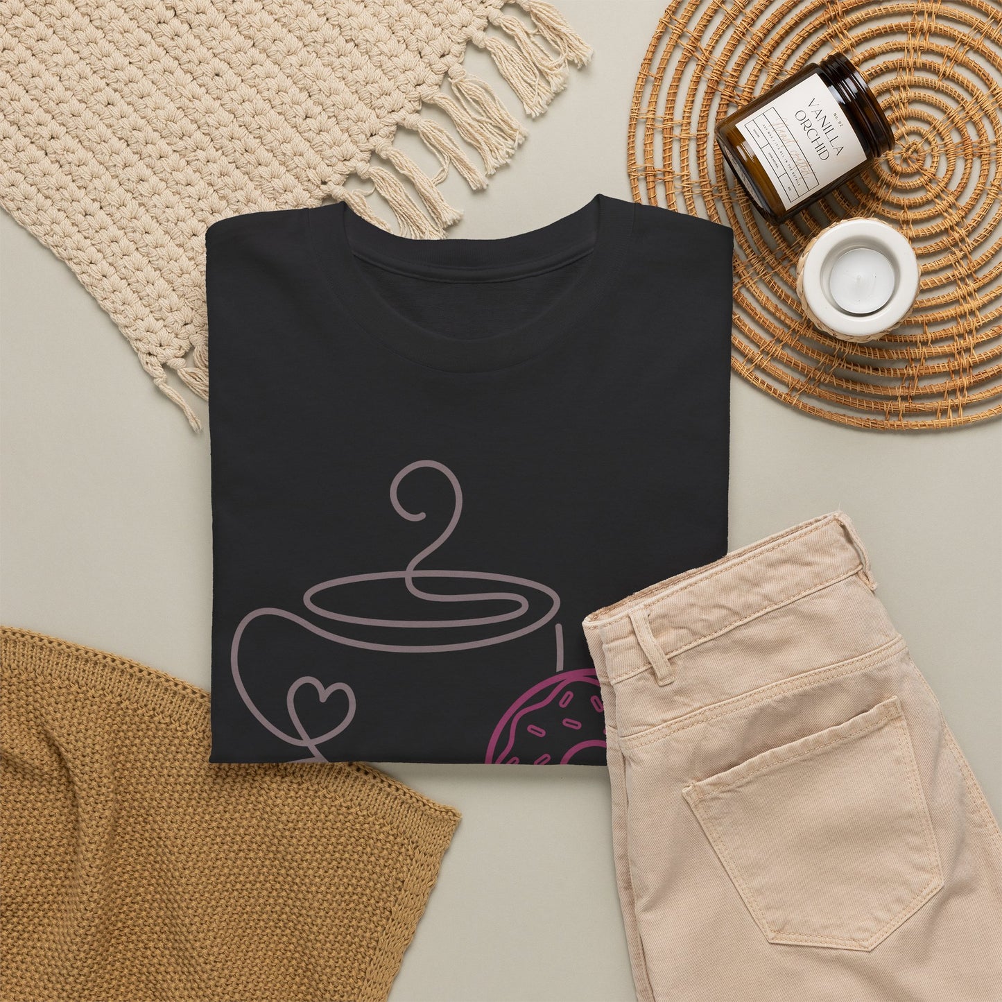 Morning Essentials T-Shirt | Coffee & Donut Graphic Tee, Cute Breakfast Lover Shirt, Cozy Coffee Lover Gift, Minimalist Unisex Tee