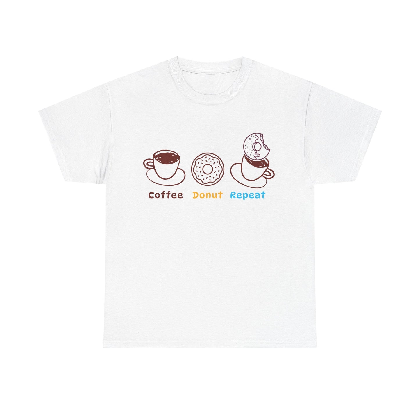 Coffee Donut Repeat T-Shirt | Cute Coffee & Donut Graphic Tee, Minimalist Breakfast Lover Shirt, Cozy Café Unisex Tee