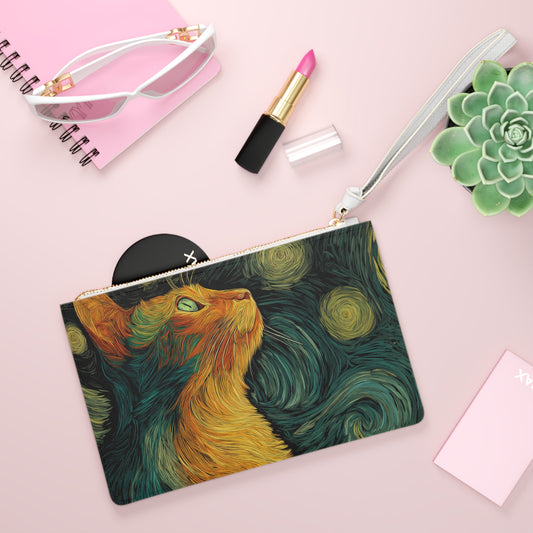 Celestial Cat Clutch Bag – Cosmic Cat Purse, Animal Lover Gift, Cute Travel Accessory, Stylish Zipper Bag