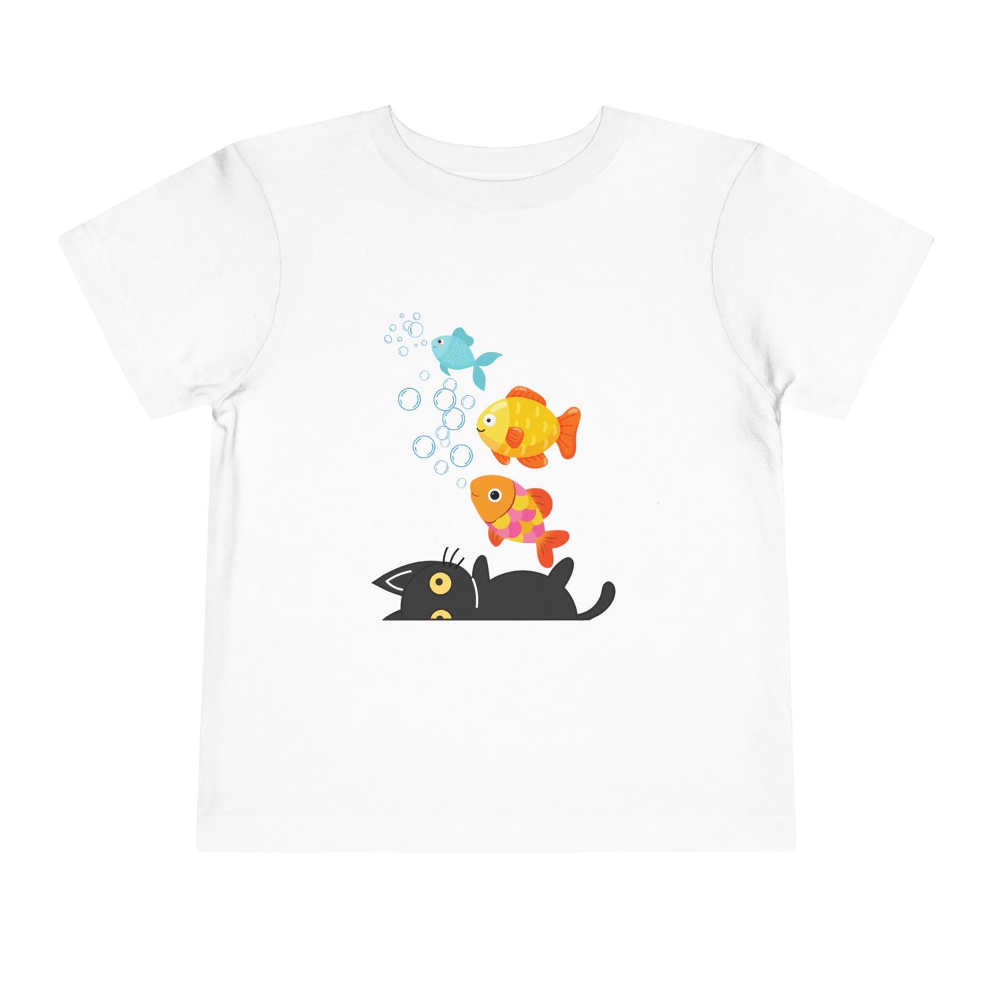 Whimsical Cat and Fish Toddler Tee, Cute Kids Shirt, Summer Outfit, Birthday Gift, Playdate Apparel, Fun Animal Design