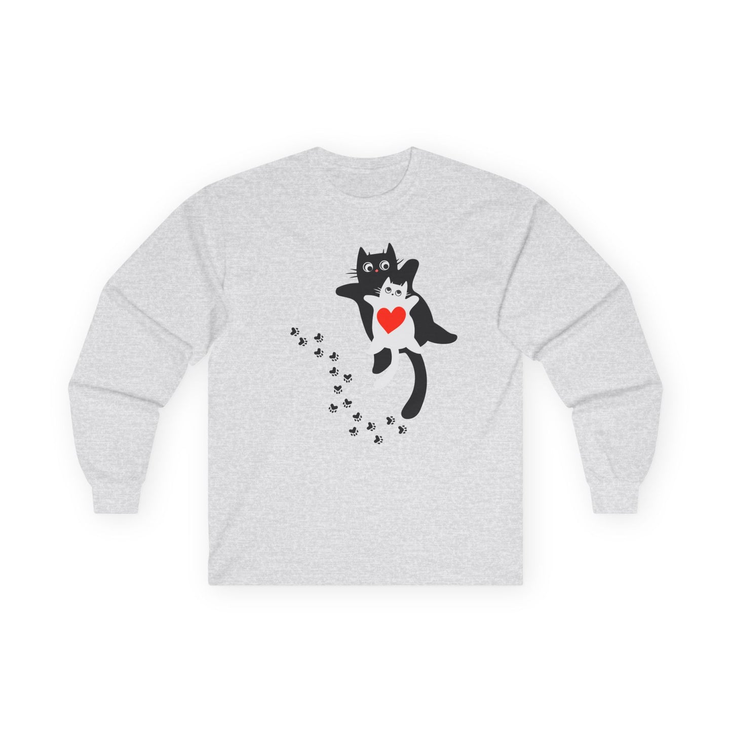 Cute Cat Love Long Sleeve Tee, Casual Cat Lover Gift, Unique Animal Apparel, Cute Pet Shirt, Gift for Cat Mom