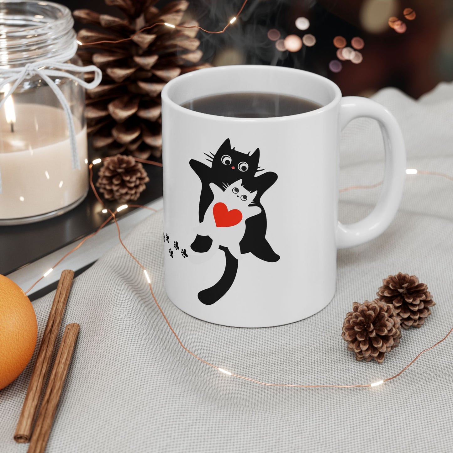 Adorable Cat Love Mug | Cute Ceramic Coffee Cup, Gift for Cat Lovers, Pet Owners, Valentines or Birthday Present