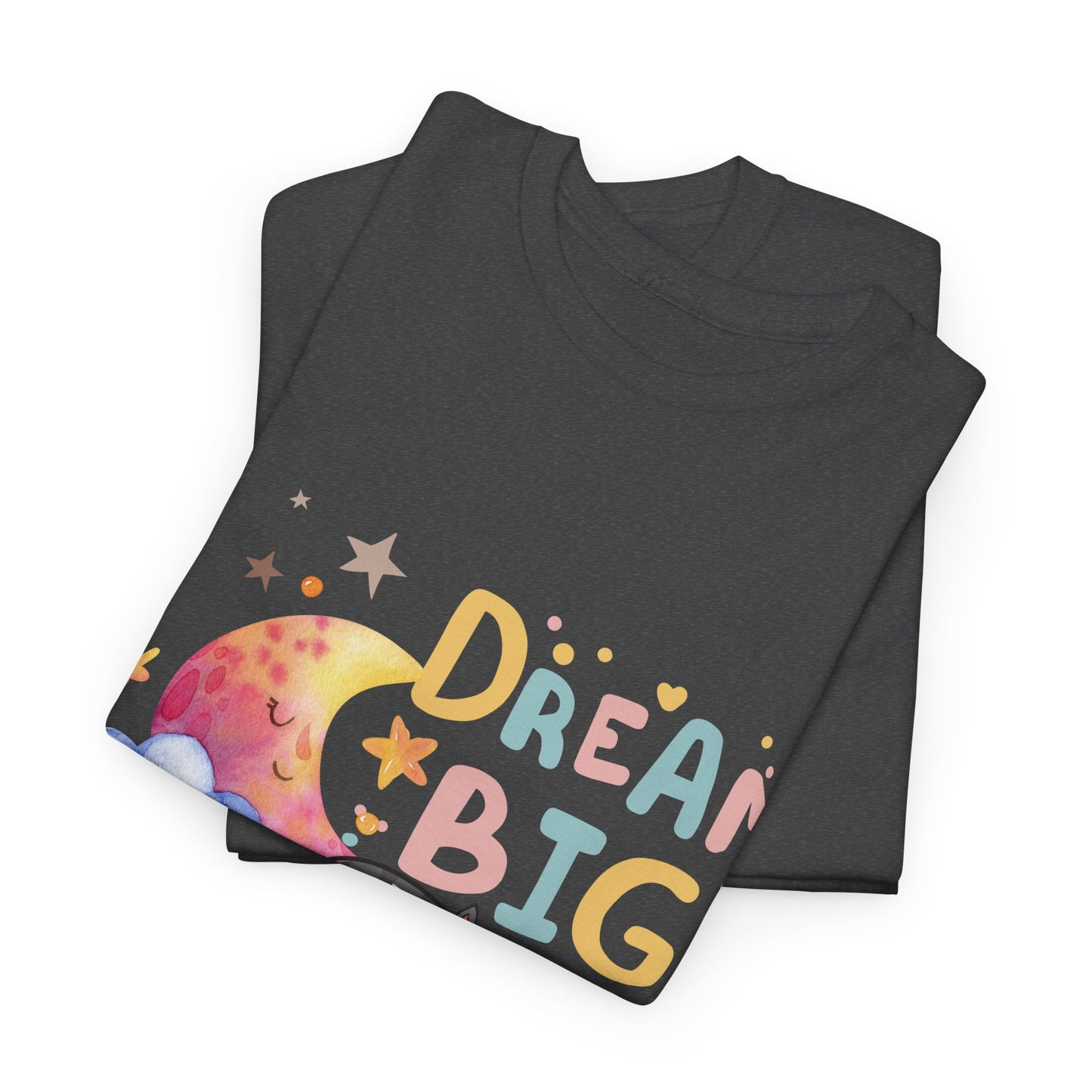 Dream Big Cat T-Shirt – Cute Sleeping Cat Graphic Tee, Pastel Moon & Cloud Shirt, Cozy Cat Lover Gift, Inspirational Animal Tee