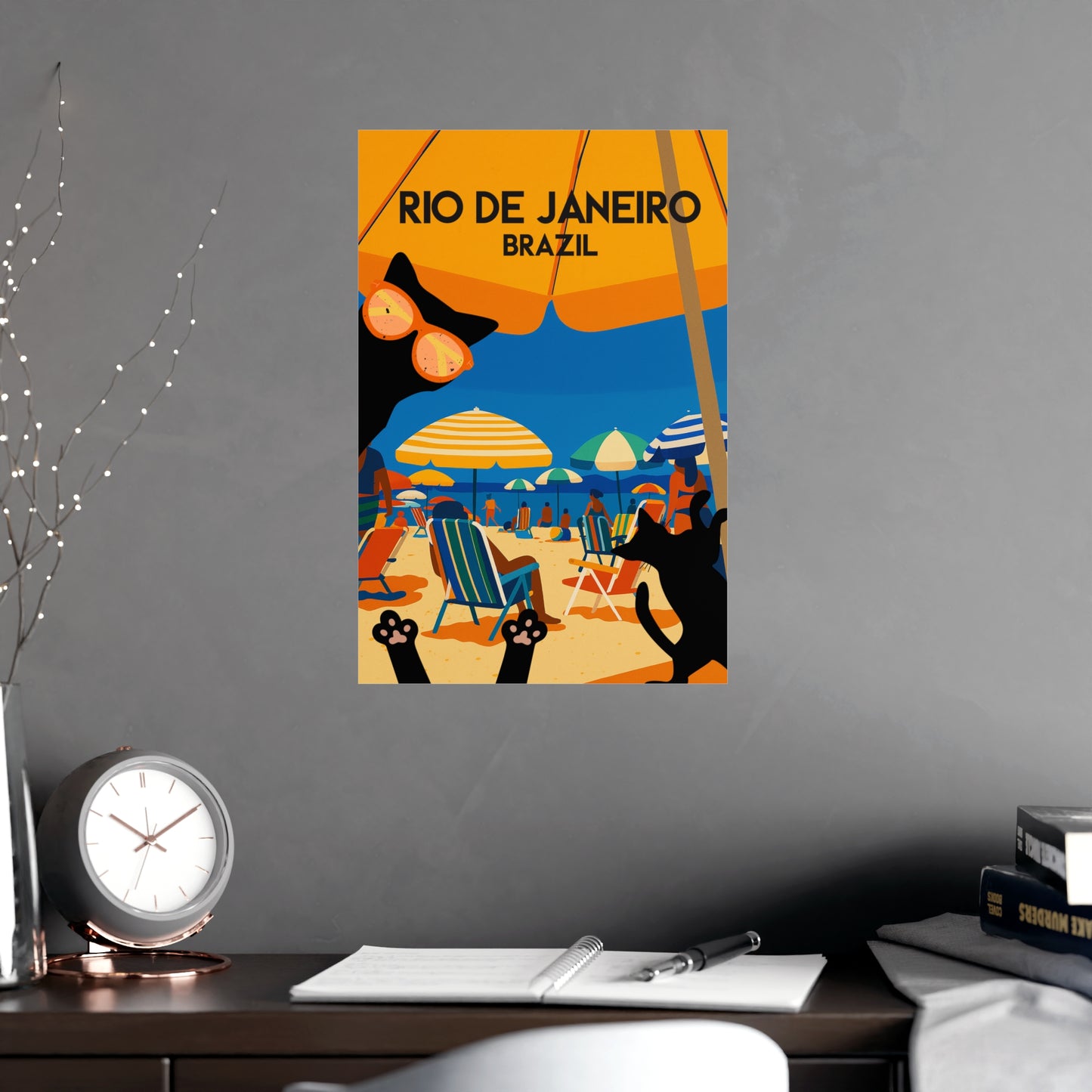 Rio de Janeiro Cat Poster – Matte Wall Art, Beach-Themed Decor, Travel Print, Unique Gift for Cat Lovers