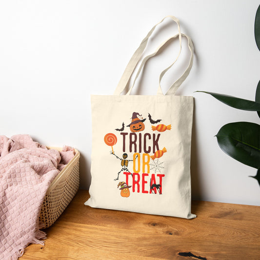 Halloween Cotton Canvas Tote Bag, Trick or Treat Shopper, Eco-Friendly Trick or Treat Bag, Holiday Gift Bag, Kids Halloween Tote