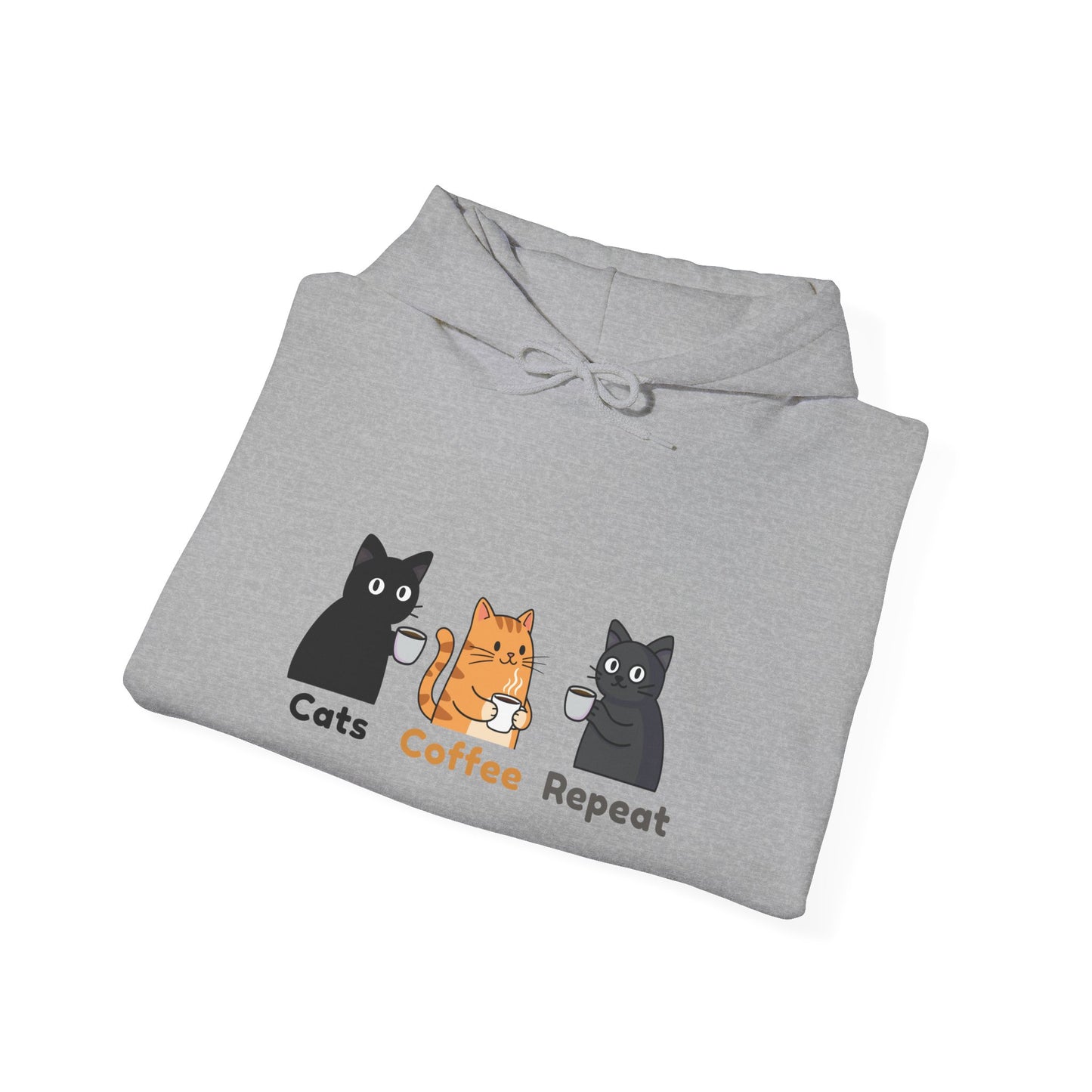 Cats Coffee Repeat Hoodie Cute Cat Coffee Graphic Cozy Unisex Sweatshirt Funny Cat Lover Gift